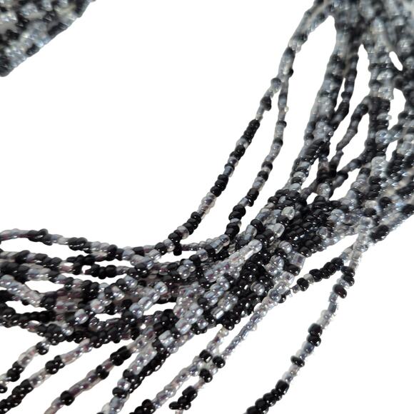 48" Long Black Gray Seed Bead Necklace Boho Multistrand India Handmade NEW - Picture 2 of 9